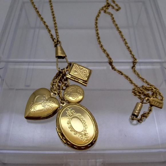 Antique Gold Locket Necklace 1928 Jewelry Gold Tone Base Metal